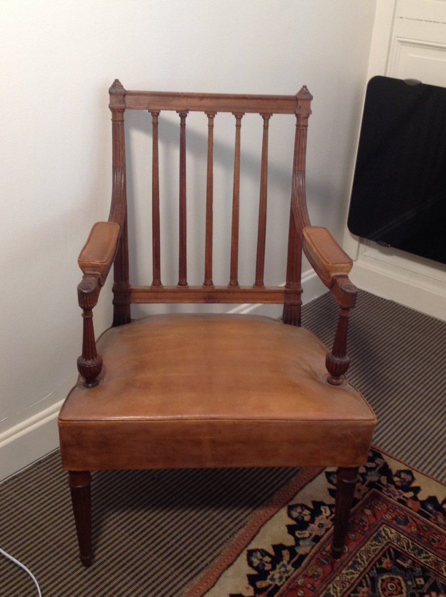 Fauteuil De Bureau D époque Louis XVI En Acajou Travail Parisien -photo-2